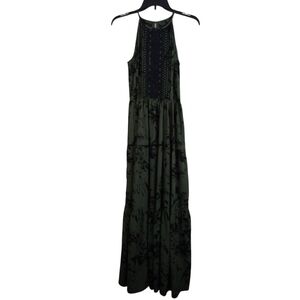 Ranna Gill Anthropologie Fit & Flare Elegant Green Tiered Lace Maxi Dress Size 4